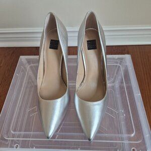 White House Black Market Silver Pumps, Leather, Size 8 1/2